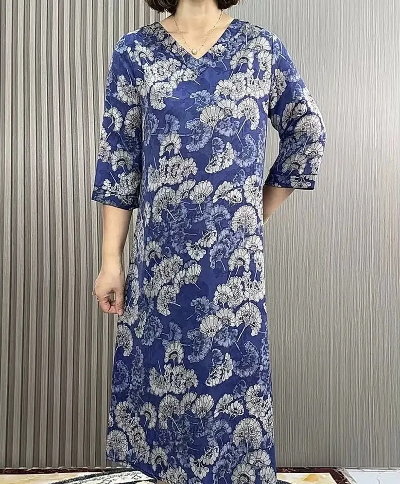 春季新款复古国风显瘦时尚气质中长款妈妈装连衣裙