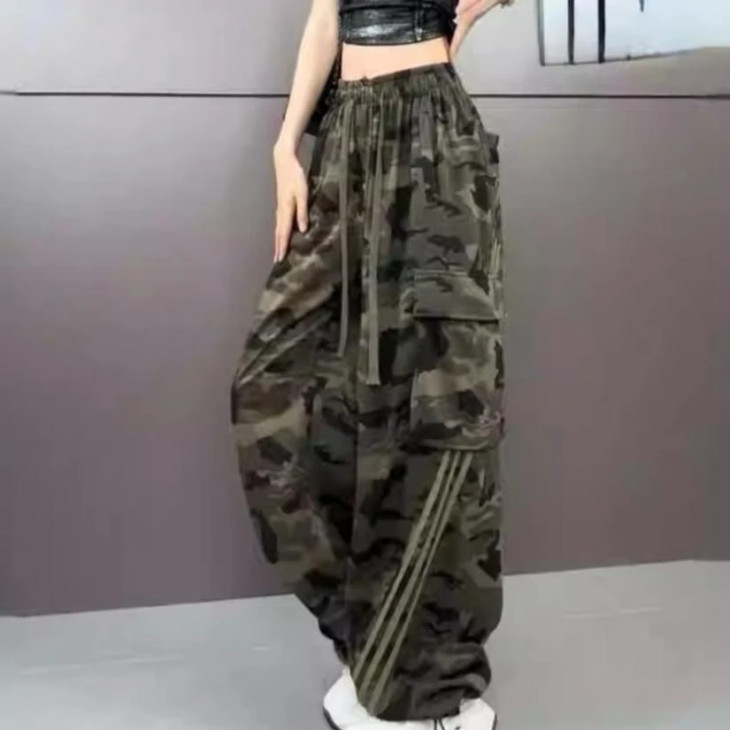 美式街头复古嘻哈潮牌迷彩工装裤女生潮宽松百搭显瘦休闲长裤