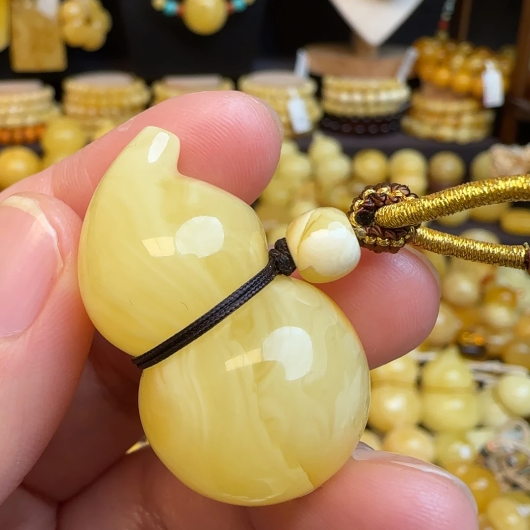 琥珀未镶嵌套链天然蜜蜡葫芦吊坠