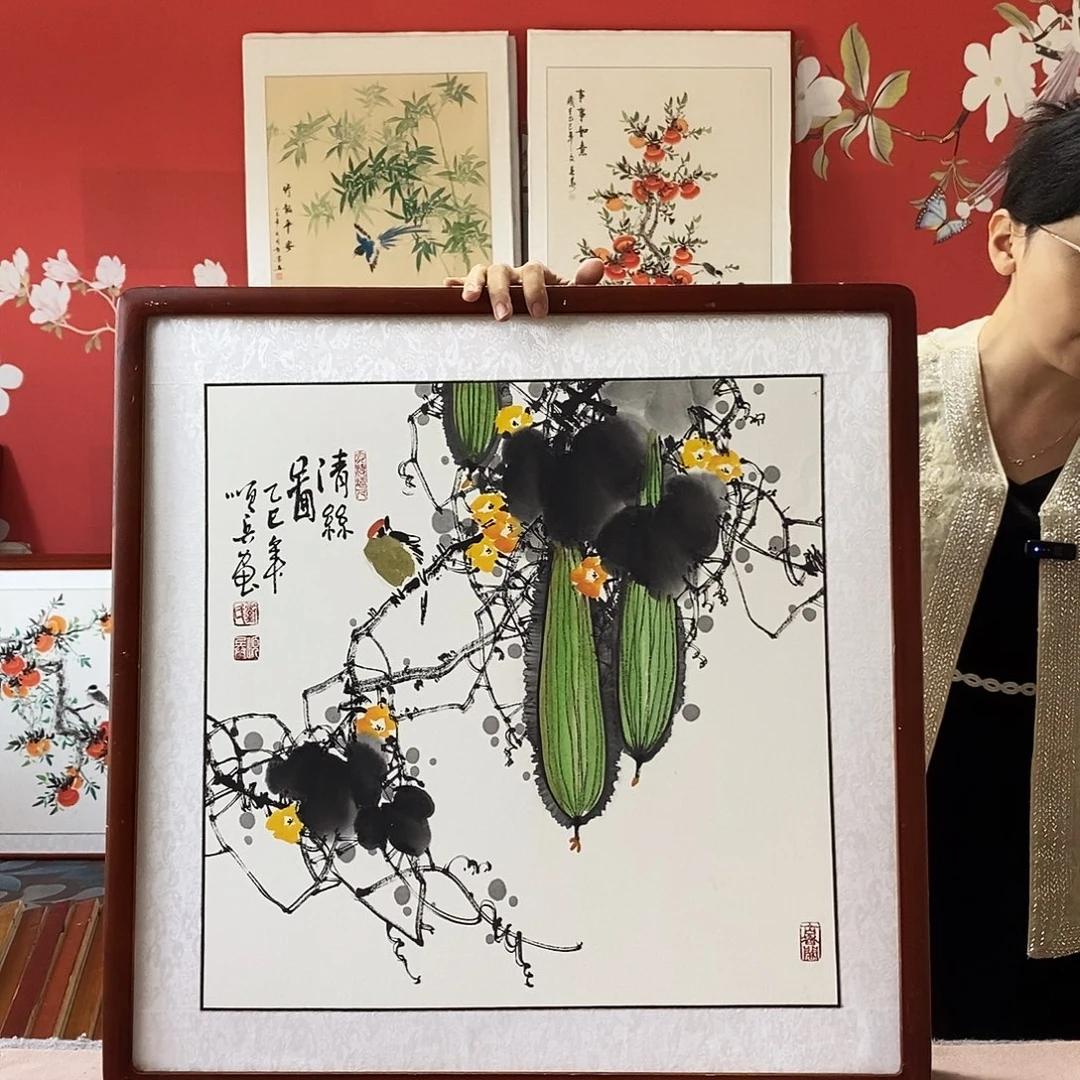 国画手写手绘带框包邮国画作品62✖️62