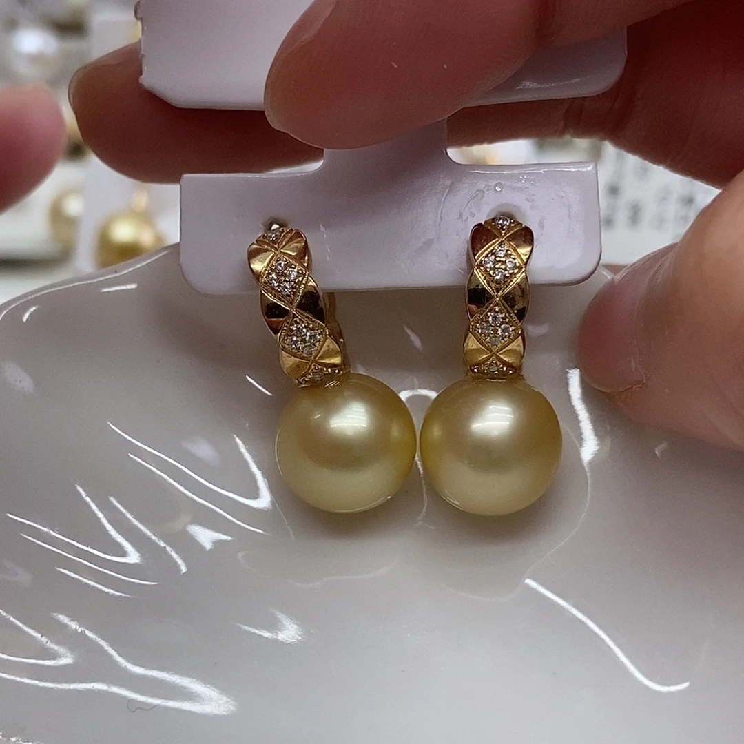 海水珍珠银S925镶嵌耳饰