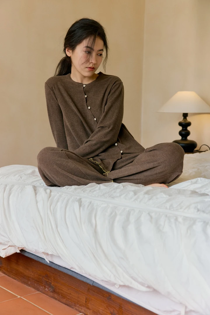 朵朵可可睡衣女2025春秋新款撞色花边圆领舒适德绒保暖套装家居服