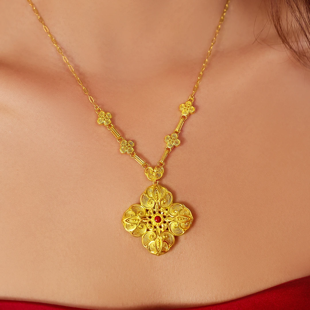 【梦金园】足金99999 祈祥·古法-吉兆系列套链如意古法珐琅明星同款