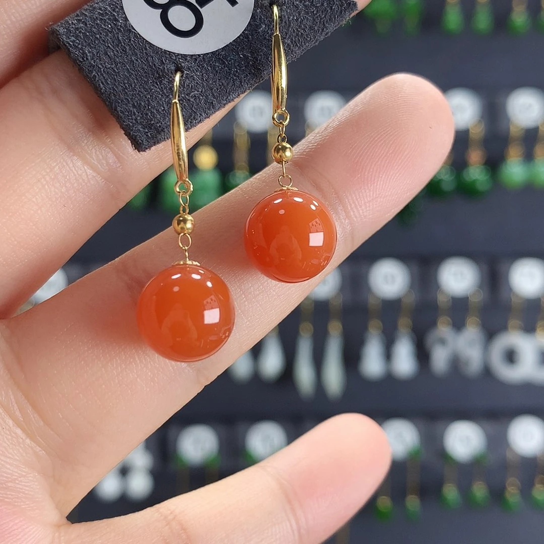 南红玛瑙耳饰18K金镶嵌84