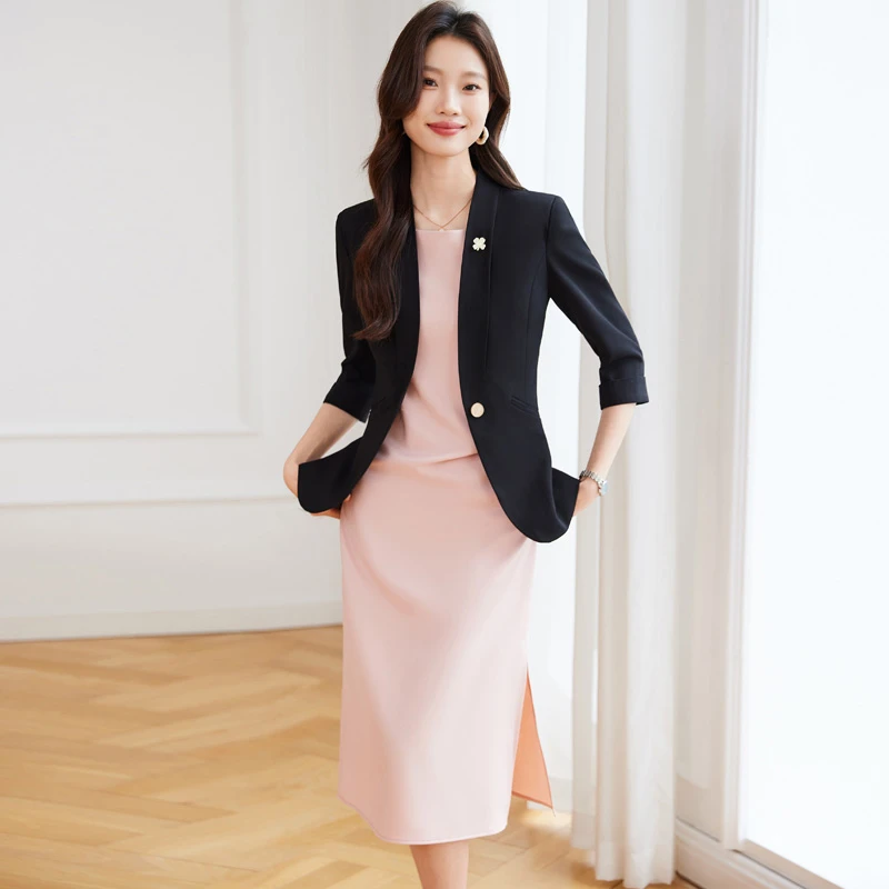 黑色西装套装女春夏新款小个子气质通勤职场穿Q搭西服连衣裙两件