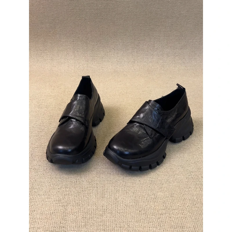 nnmiss·34-40/6cm简约复古圆头深口魔术贴小皮鞋百搭厚底通勤单鞋