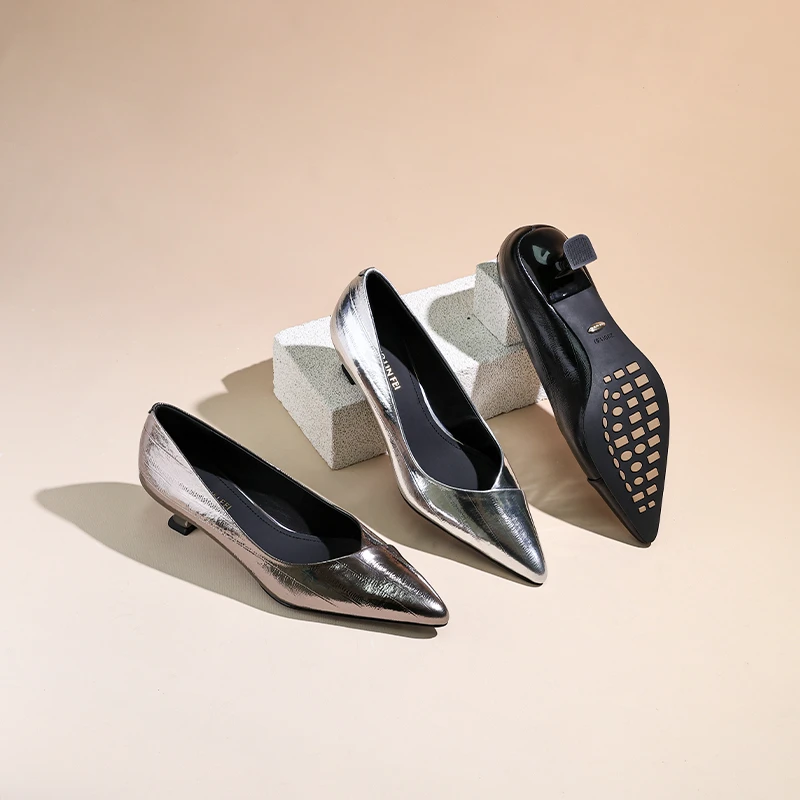 圣琳妃/羊皮/3CM尖头浅口舒适通勤法式单鞋女黑色四季通用D20342