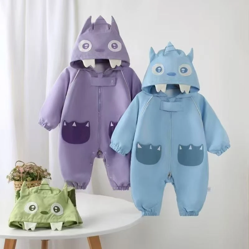 秋款婴儿连体衣宝宝可爱新款超萌连双层外出服带帽冲锋衣爬服哈衣