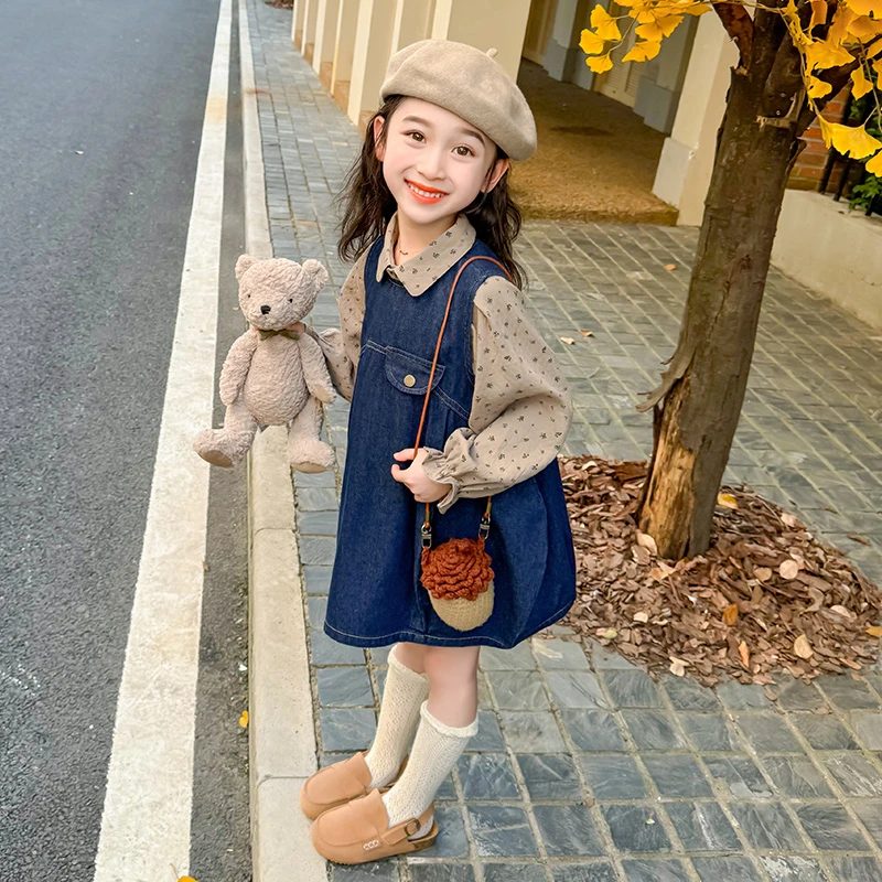 新疆包邮女童洋装春装2025新款儿童春季碎花牛仔宝宝春秋款洋派公