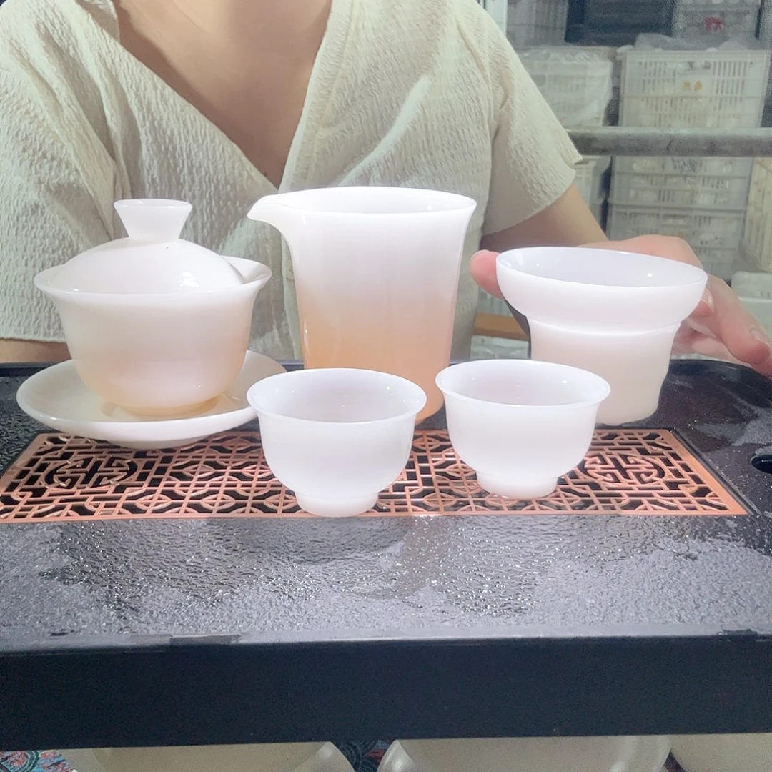 飞***羽璞玉陶瓷盖下120ml盖碗茶海过滤组和2个45ml铃铛杯