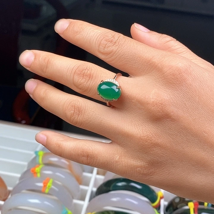 玛瑙/玉髓戒指银S925镀金镶嵌