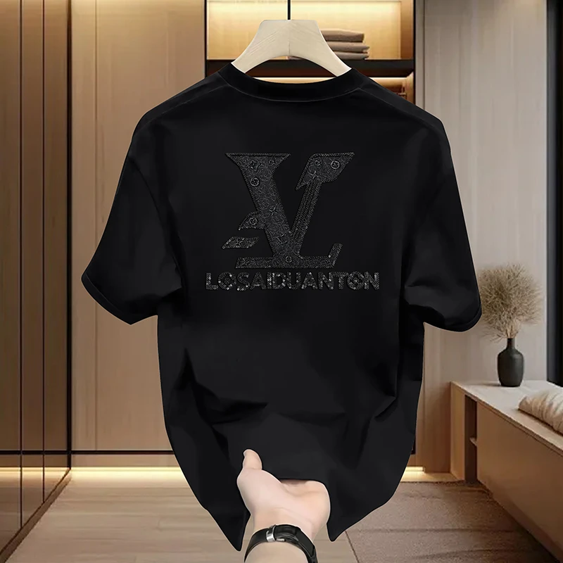 oversize慵懒风刺绣男女情侣款轻奢圆领宽松T2086潮流美式上衣