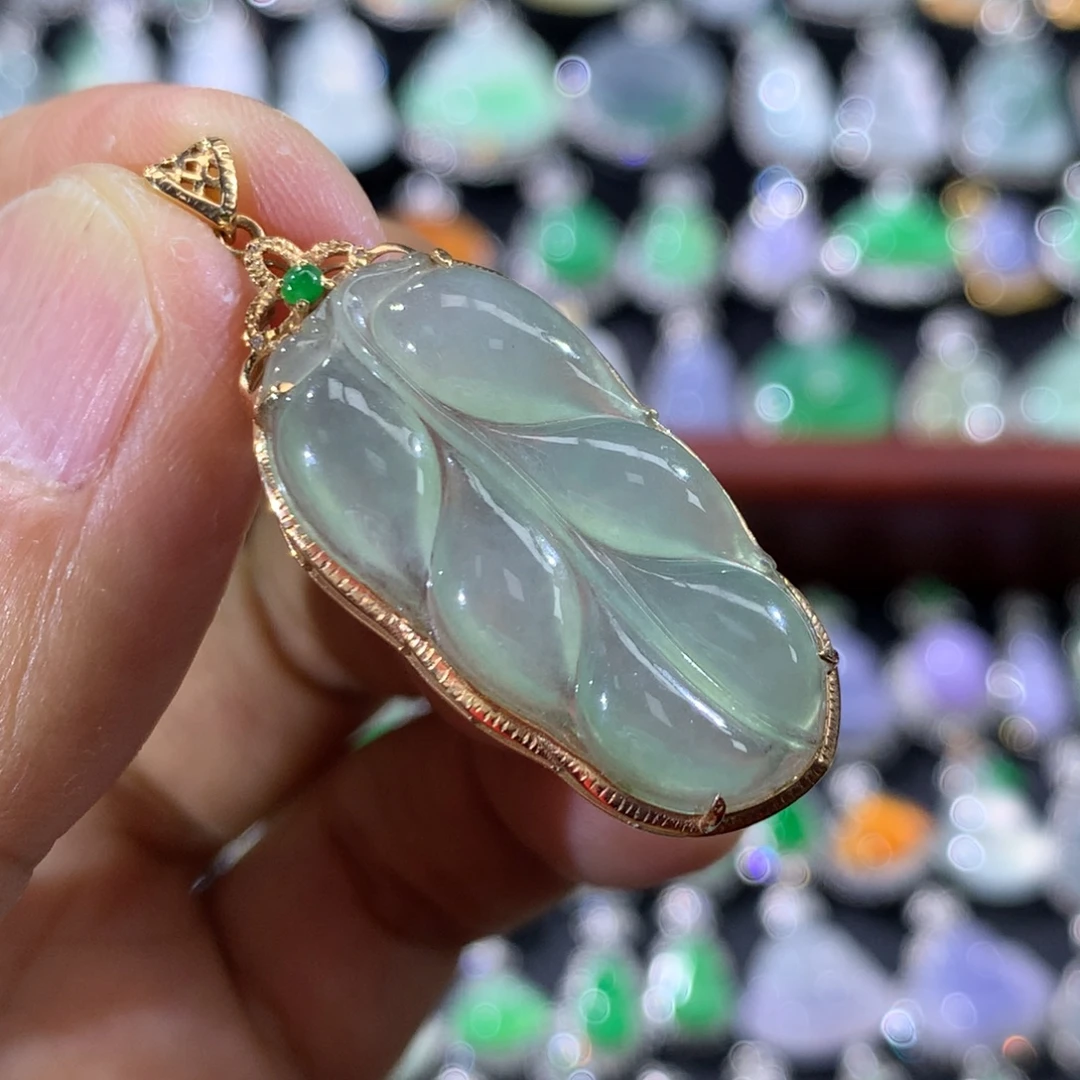 翡翠18K金镶嵌吊坠(不含链)