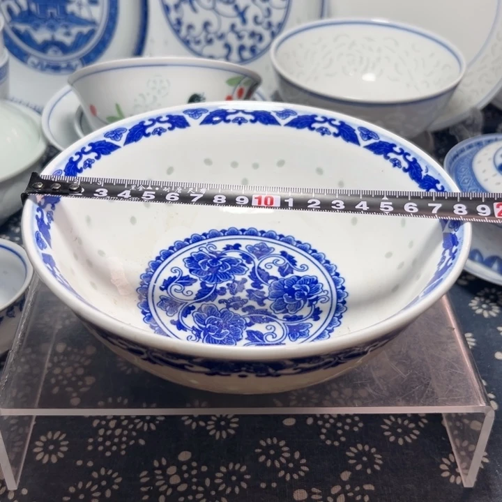 青花玲珑7寸牡丹碗