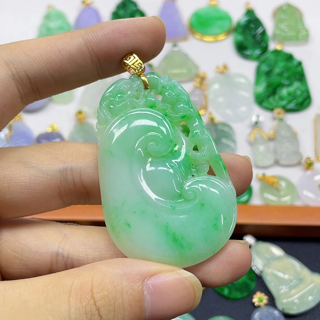 翡翠18K金镶嵌吊坠(不含链)翡翠