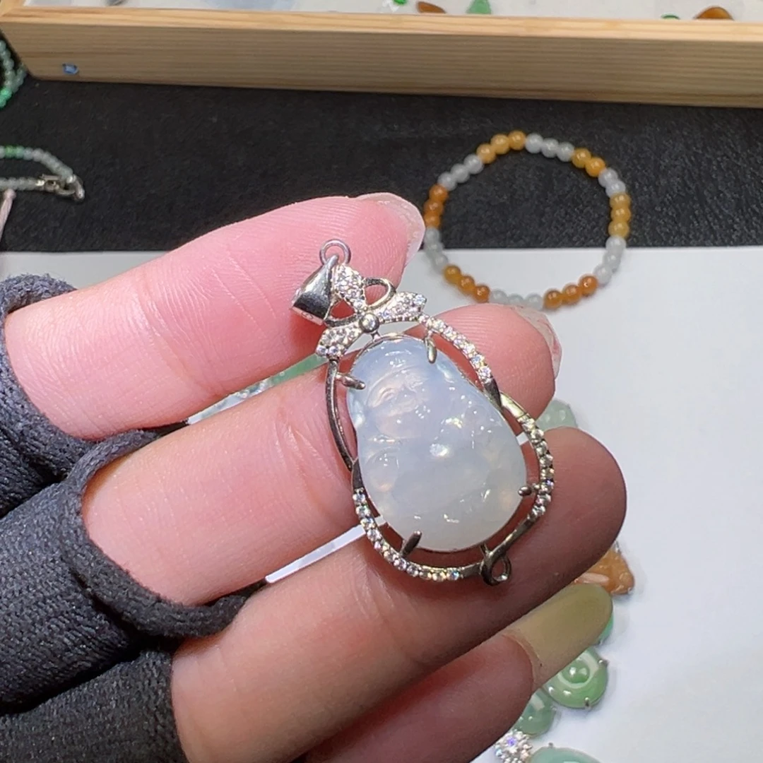 吊坠(不含链)银S925镶嵌翡翠