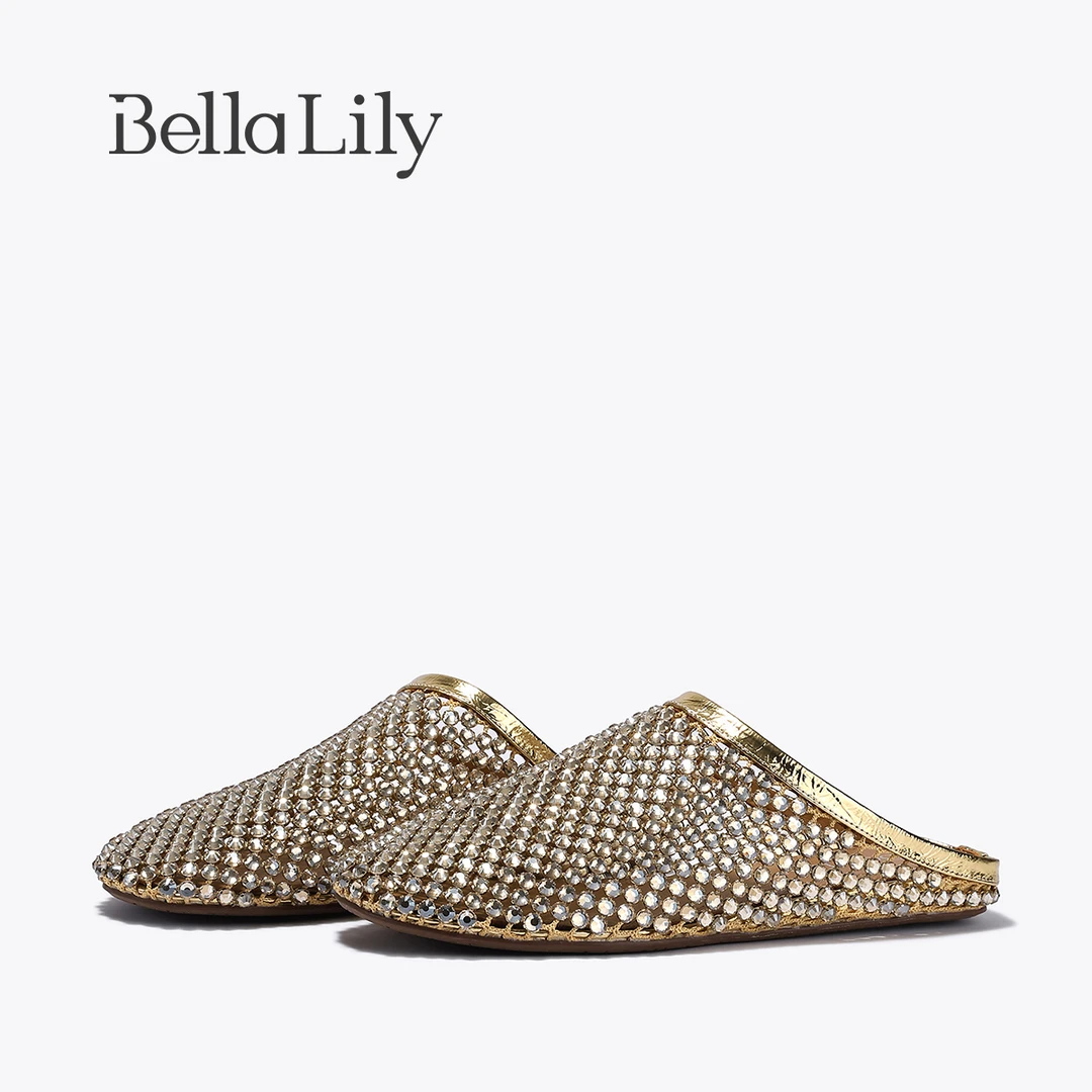 BellaLily2025夏季潮流满钻半包拖鞋气质舒适懒人鞋时尚百搭女鞋