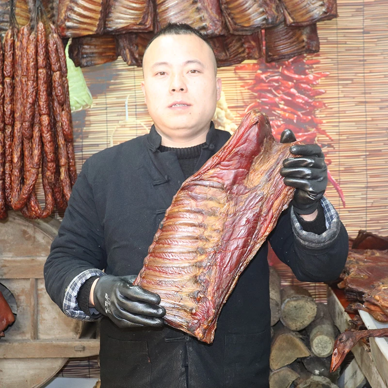 【现场称重】土家柴火烟熏带皮五花腊排骨