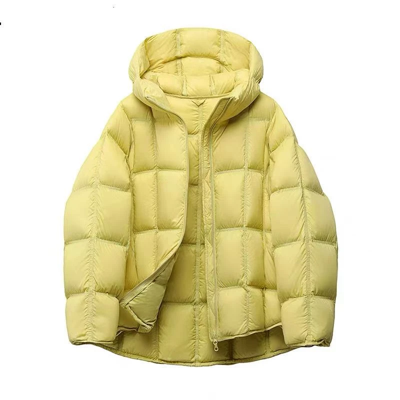 【漫初】欧版高端连帽泡芙小方格女短款2025年保暖羽绒服外套