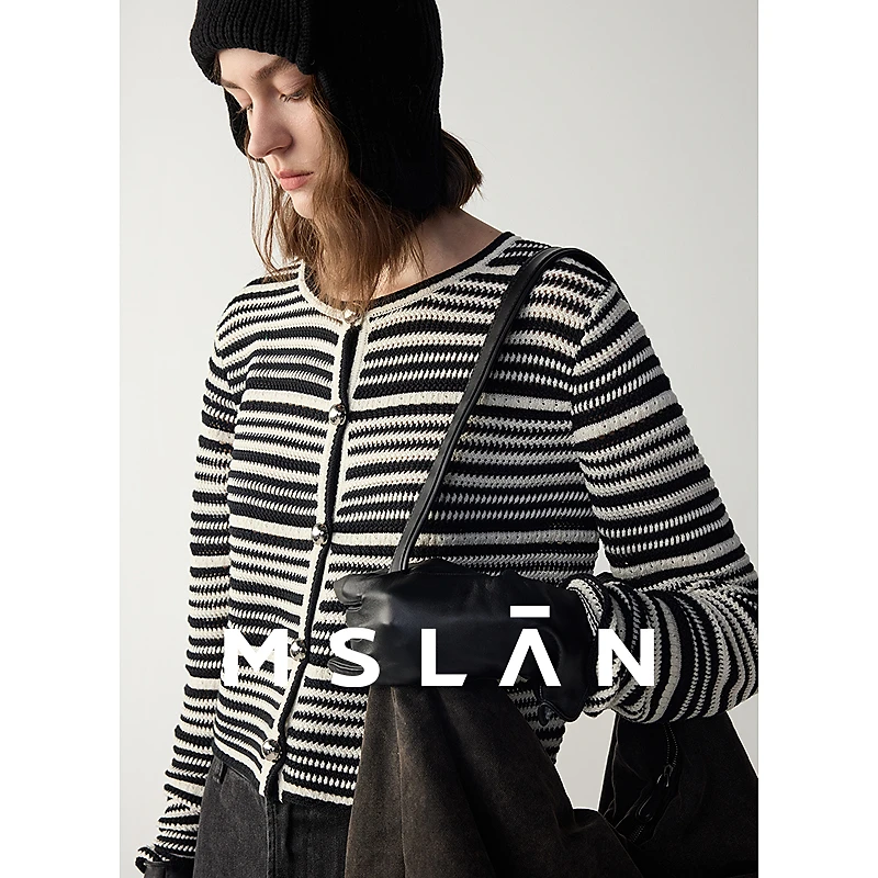 MSLAN【商场同款】新款条纹时尚气质百搭大廓型毛织外套女 MFCE1320
