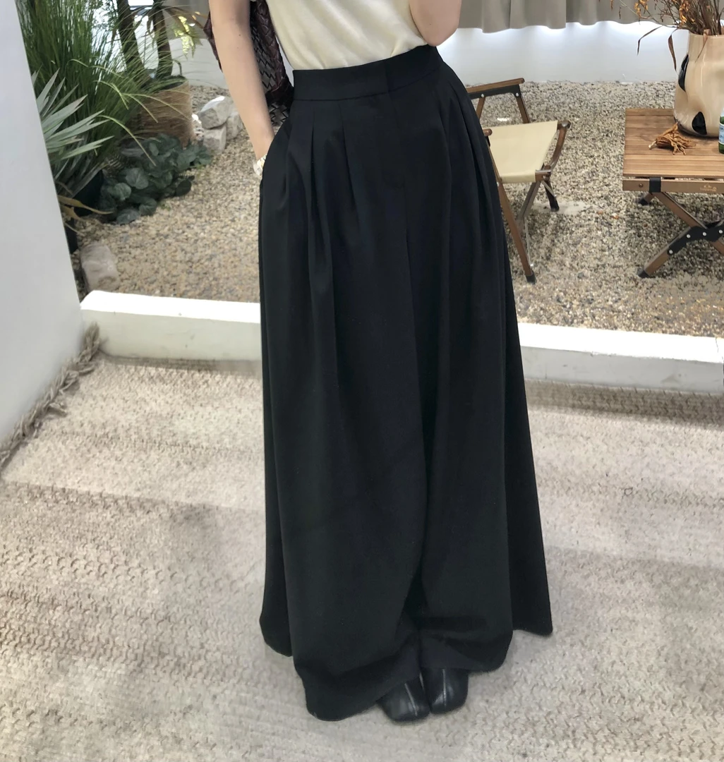法式优雅气质2025时尚高腰显瘦百搭黑色大摆阔腿裤休闲长裤女士