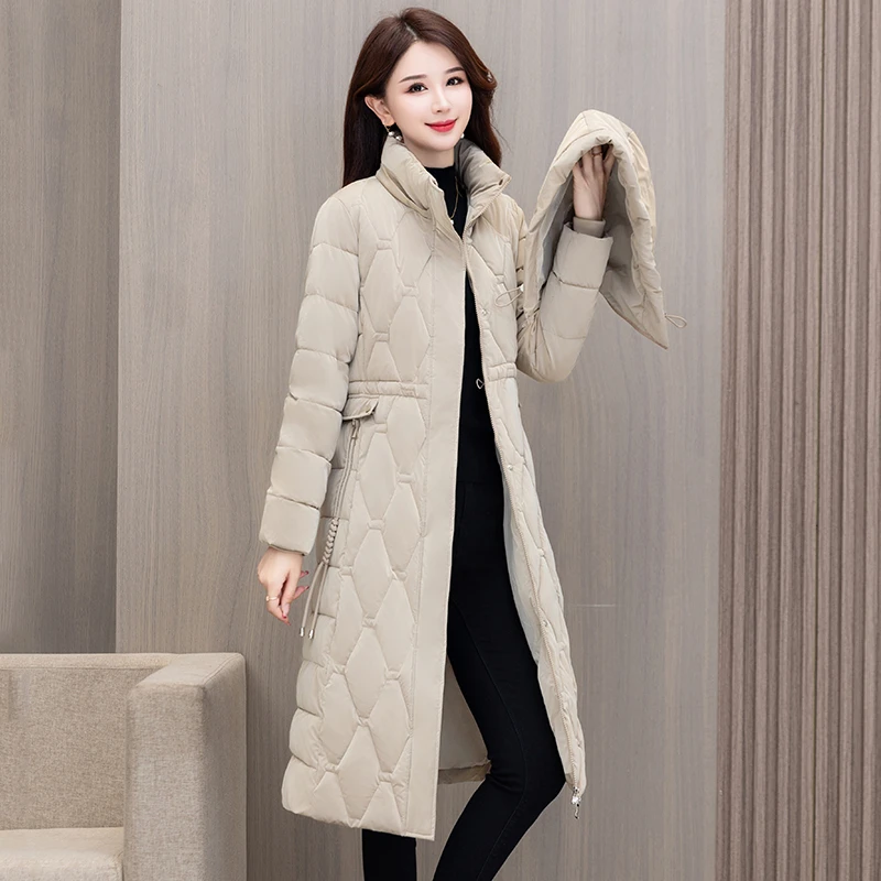 免洗服女2024年新款冬高端保暖过膝长款时尚洋气修身亮面袄