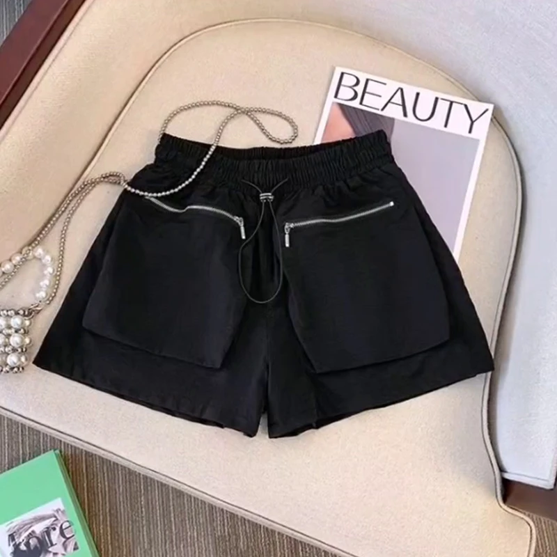 薄款短裤阔腿裤纯欲风显瘦工装百搭夏季高腰阔腿热裤黑色运动裤子