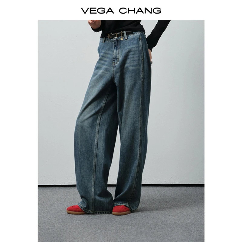VEGACHANG【潮流新宠】牛仔裤女2025年新款秋季垂坠感阔腿裤0353DN
