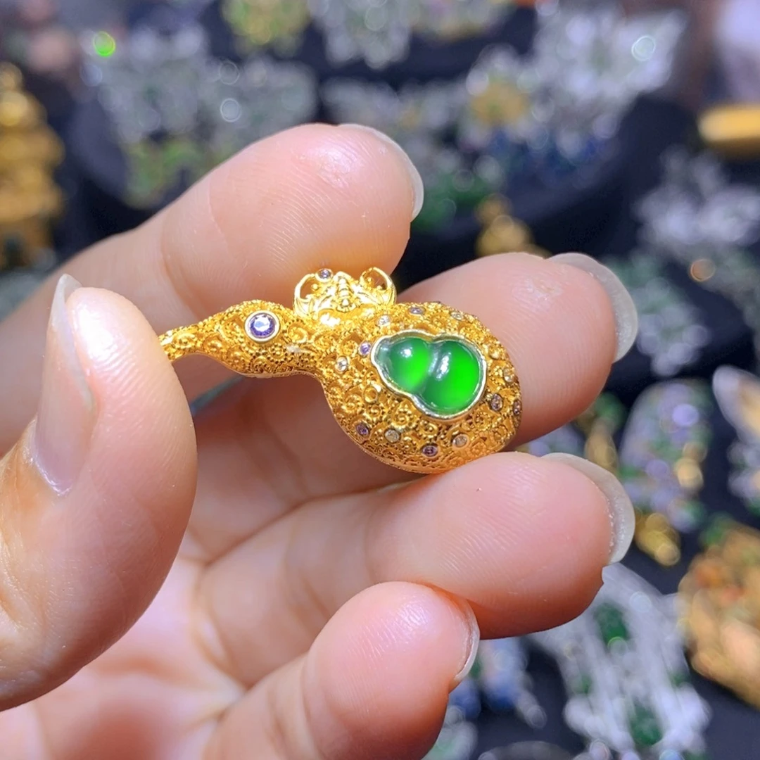 翡翠银S925镶嵌吊坠(不含链)天然
