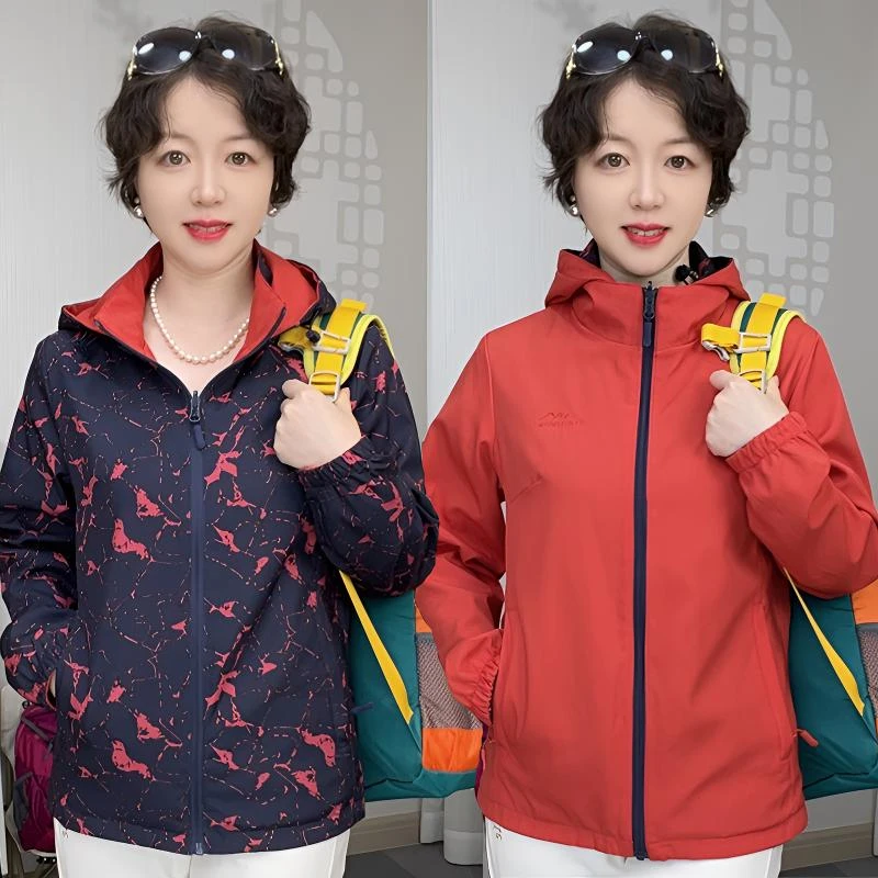 春秋户外冲锋衣双面穿运动衫休闲外套防风透气速干两面穿登山服女