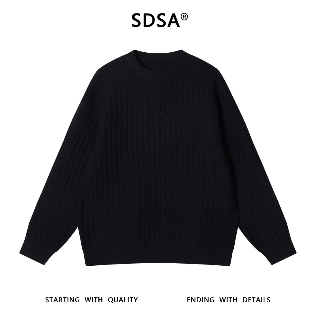 SDSA秋冬新款痞帅男装韩版纯色简约竖纹圆领针织衫百搭慵懒风毛衣