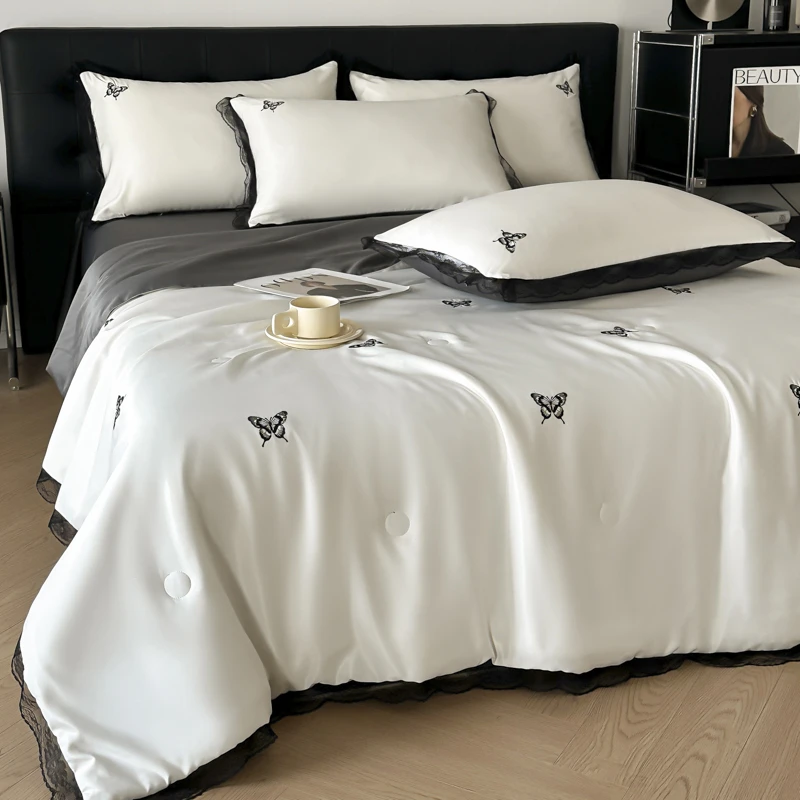 可机洗夏凉被四件套夏季冰丝空调被夏被裸睡丝滑凉感薄款被子-万