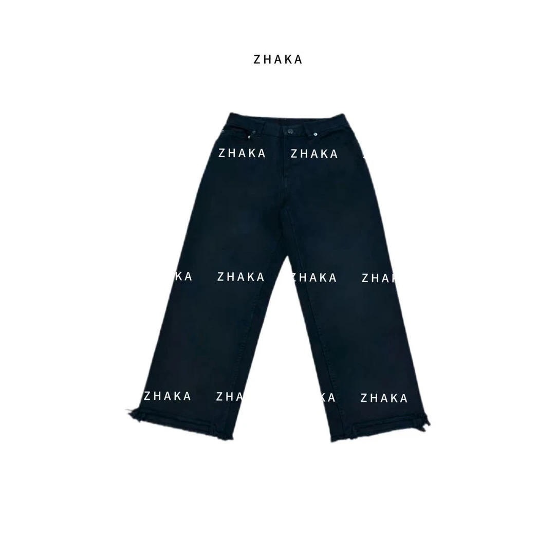 ZHAKA/卷边毛须直筒牛仔裤zk550