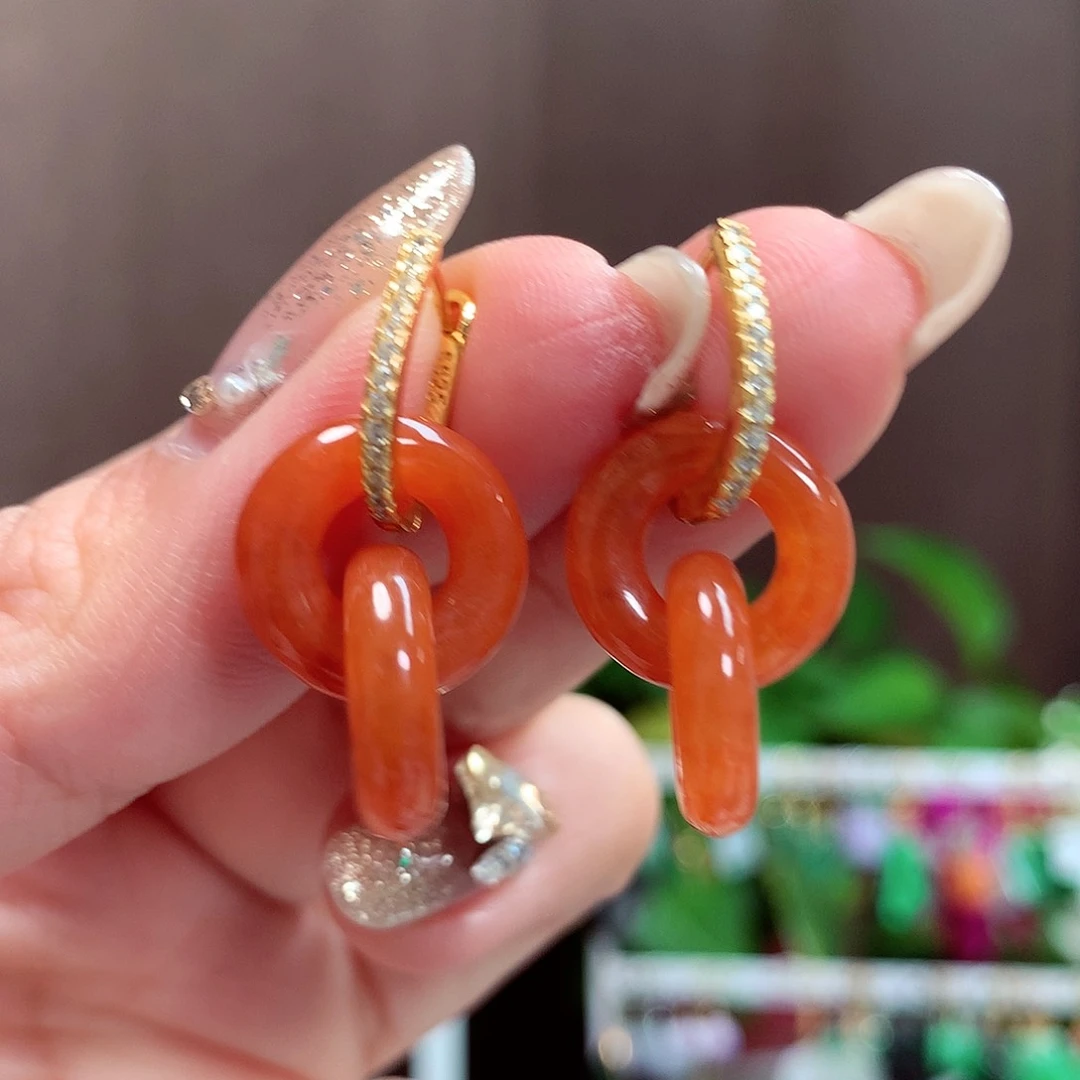翡翠耳饰银S925镶嵌天然翡翠