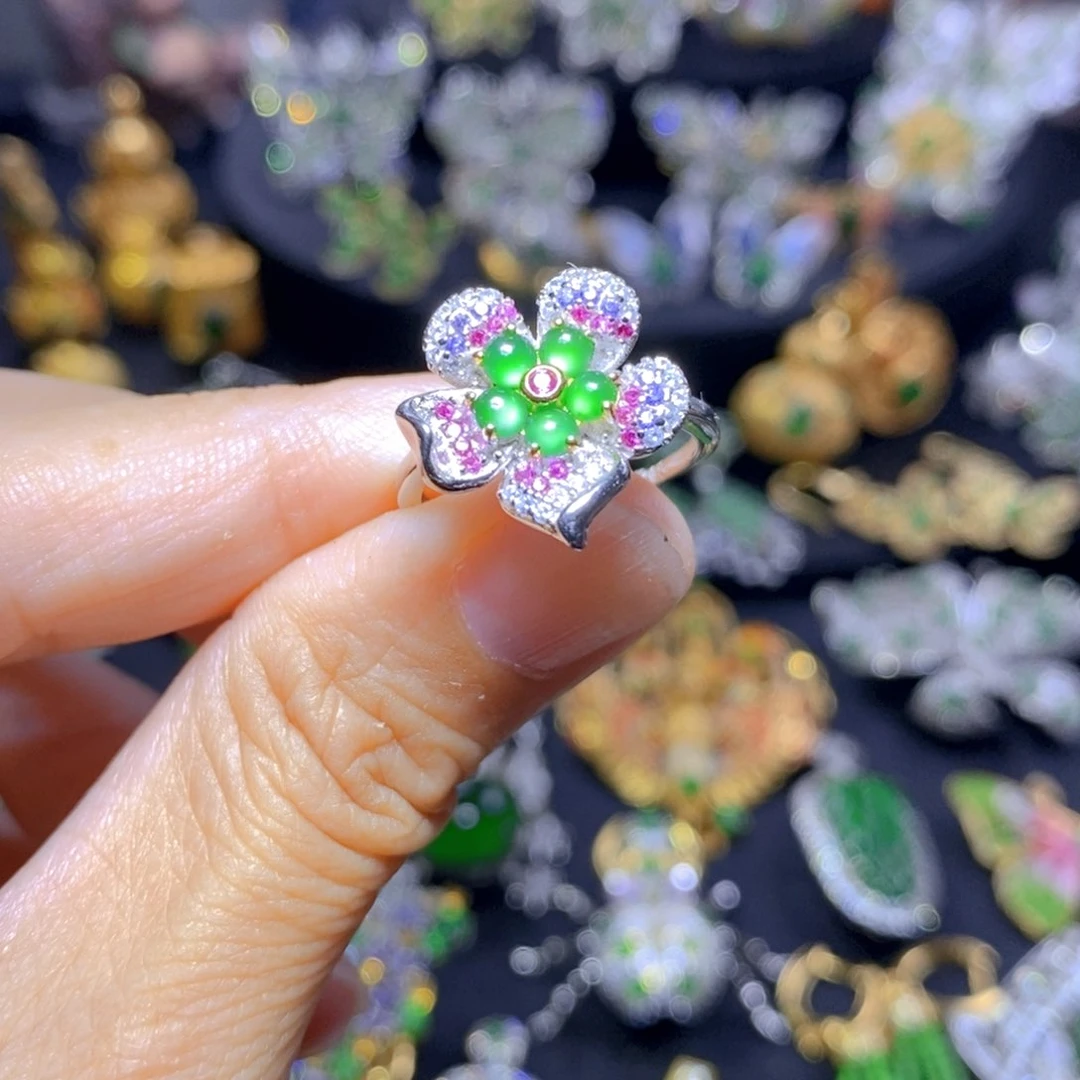 翡翠银S925镶嵌套链天然翡翠