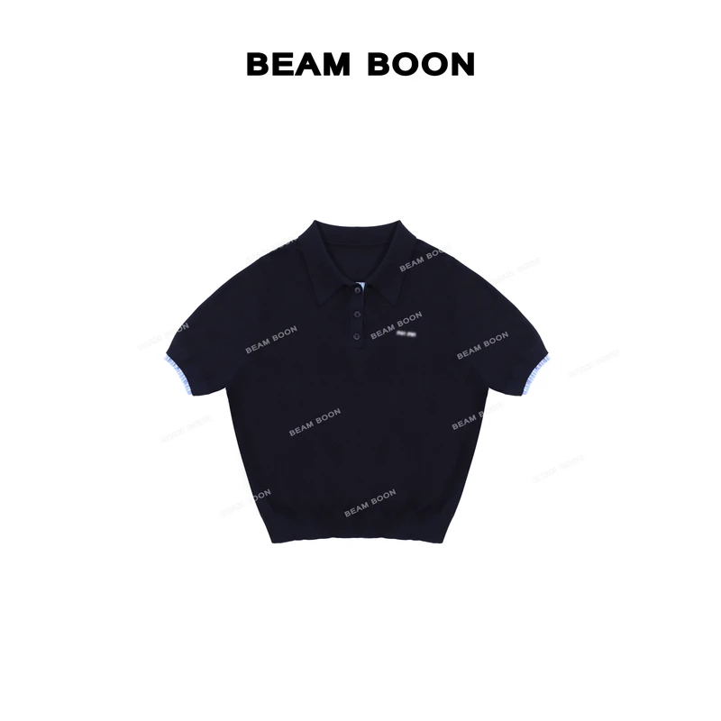Beam Boon |【Miu系甜糖】超细48支元气polo领衬衫拼接透气针织短袖