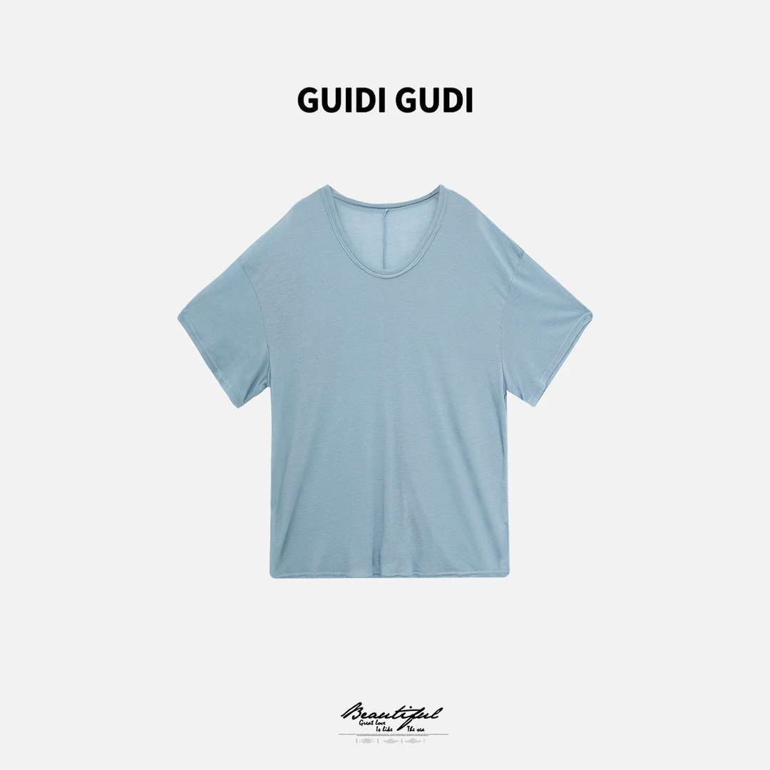 GUIDI GUDI【十色彩虹】黄加蓝百搭简约时尚短袖T恤
