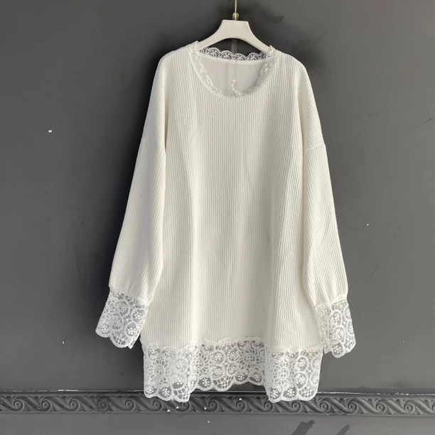 长袖圆领镂空套头款针织毛针织衫宽松百搭毛衣中长款