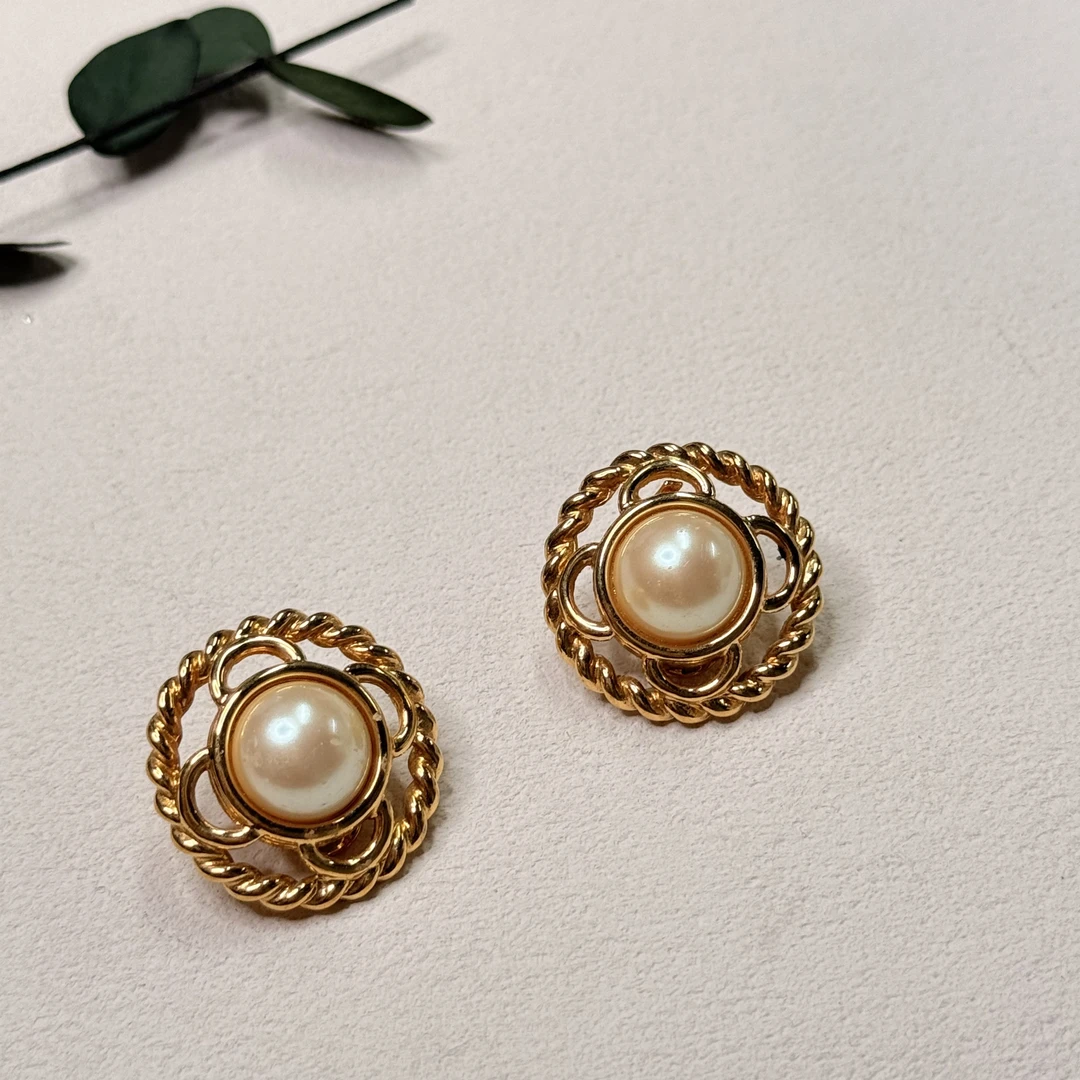 铜合金仿珍珠耳饰 【六六中古】孤品复古耳夹ap7067