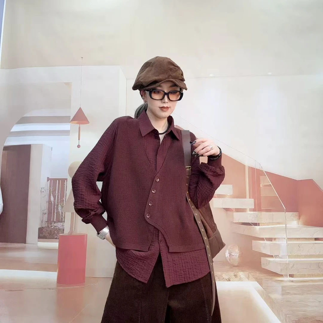 《嘉怡推荐》2025时尚拼接袖假俩件针织衫