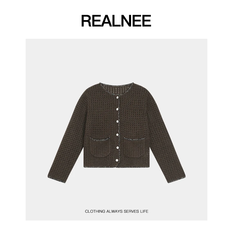 REALNEEI【巴斯克】极简眻毛小香风毛织外套镂空设计法式穿搭03852