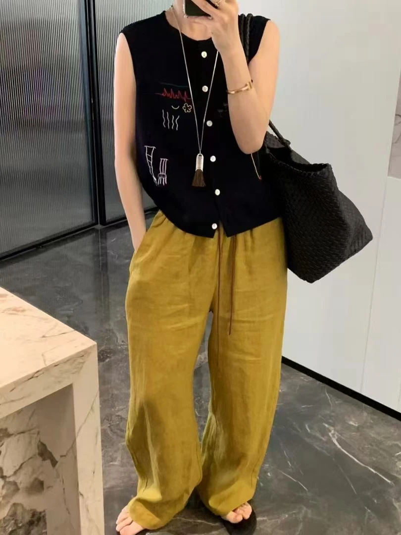 提花刺绣单排扣无袖开衫女马甲时髦显瘦坎肩潮流2025新款圆领上衣