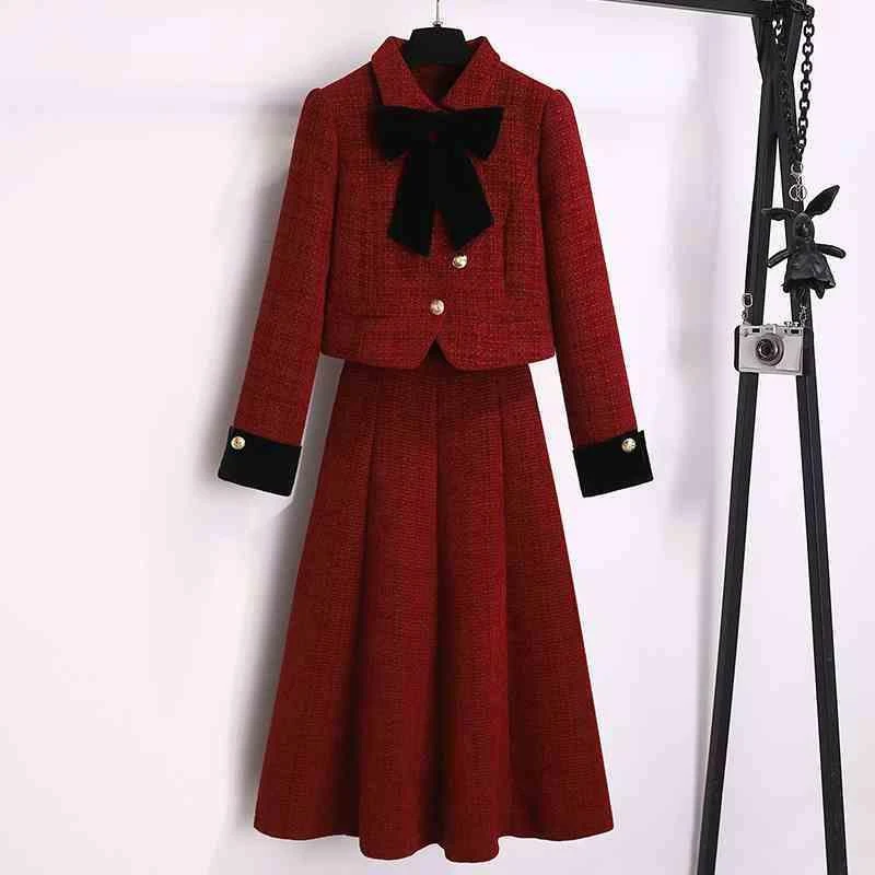 新年战袍小香风连衣裙女春秋款新款时尚气质新中式两件套装