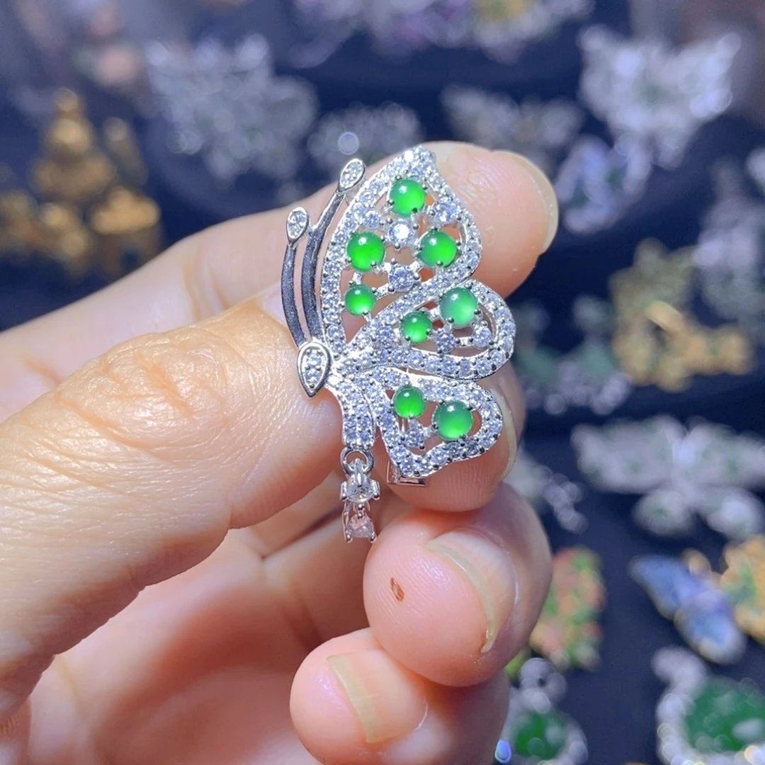 翡翠银S925镶嵌吊坠(不含链)天然翡翠