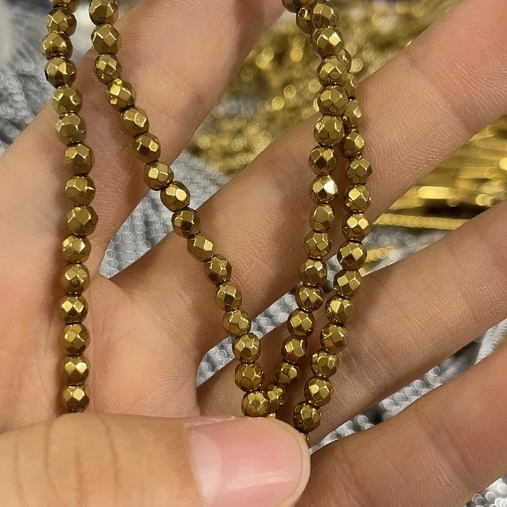 贝壳非金属一条3mm切面金色圆珠