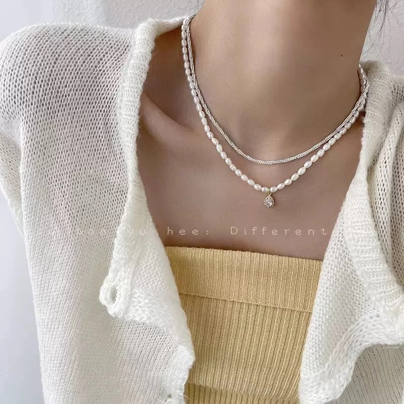 铜合金项链 【8692】微波粼粼项链女轻奢温柔锁骨链双层叠戴颈链