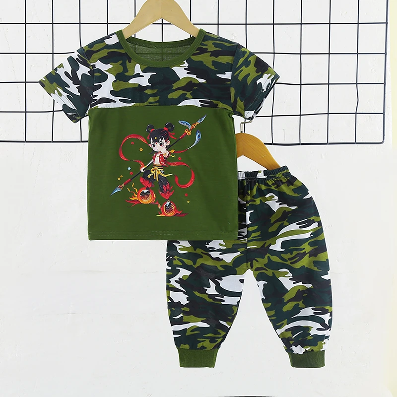 哪吒衣服男童夏季迷彩套装宝宝夏装帅气儿童短袖小孩短裤迷彩服潮