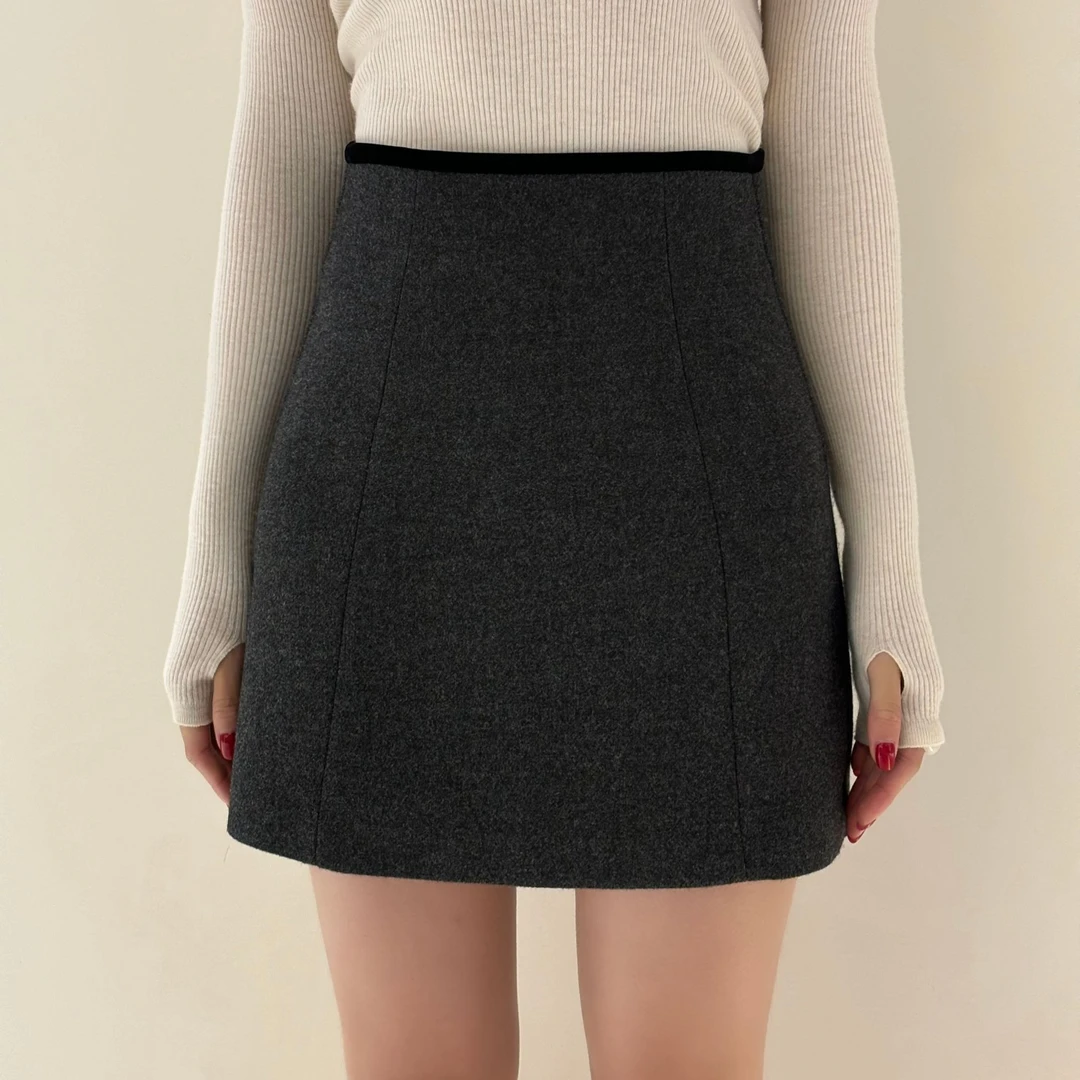【塔鹿蕾】冬季新款时尚显瘦毛呢半裙A字拼色半身裙性感短裙2147