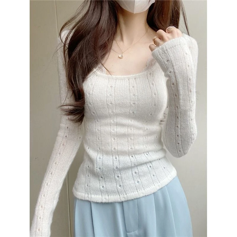 真心舒服！纯欲风别致镂空软糯打底针织衫叠穿薄款毛衣女气质上衣