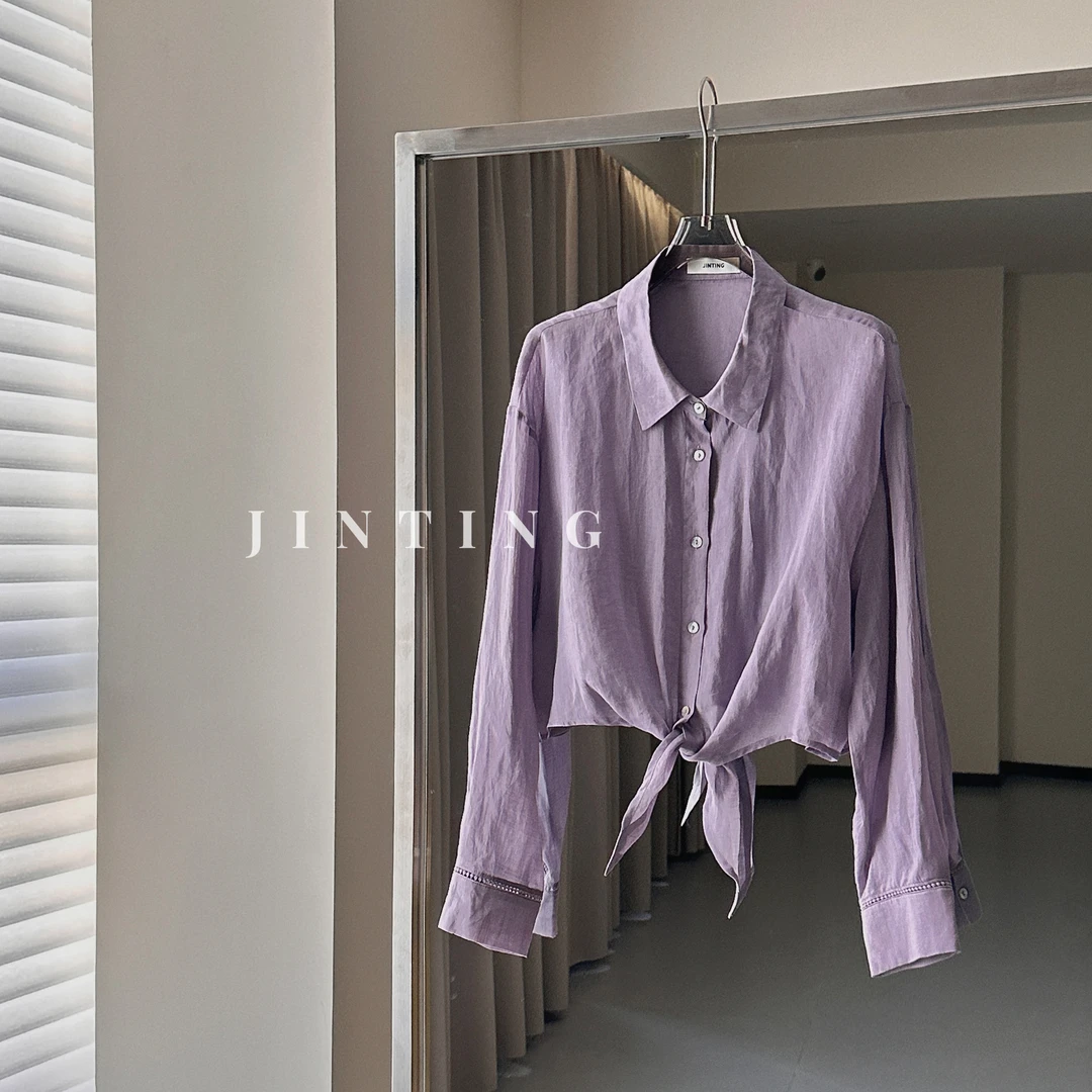 夏季新款时尚翻领极简风百搭宽松显瘦超薄女衬衫-J25222305